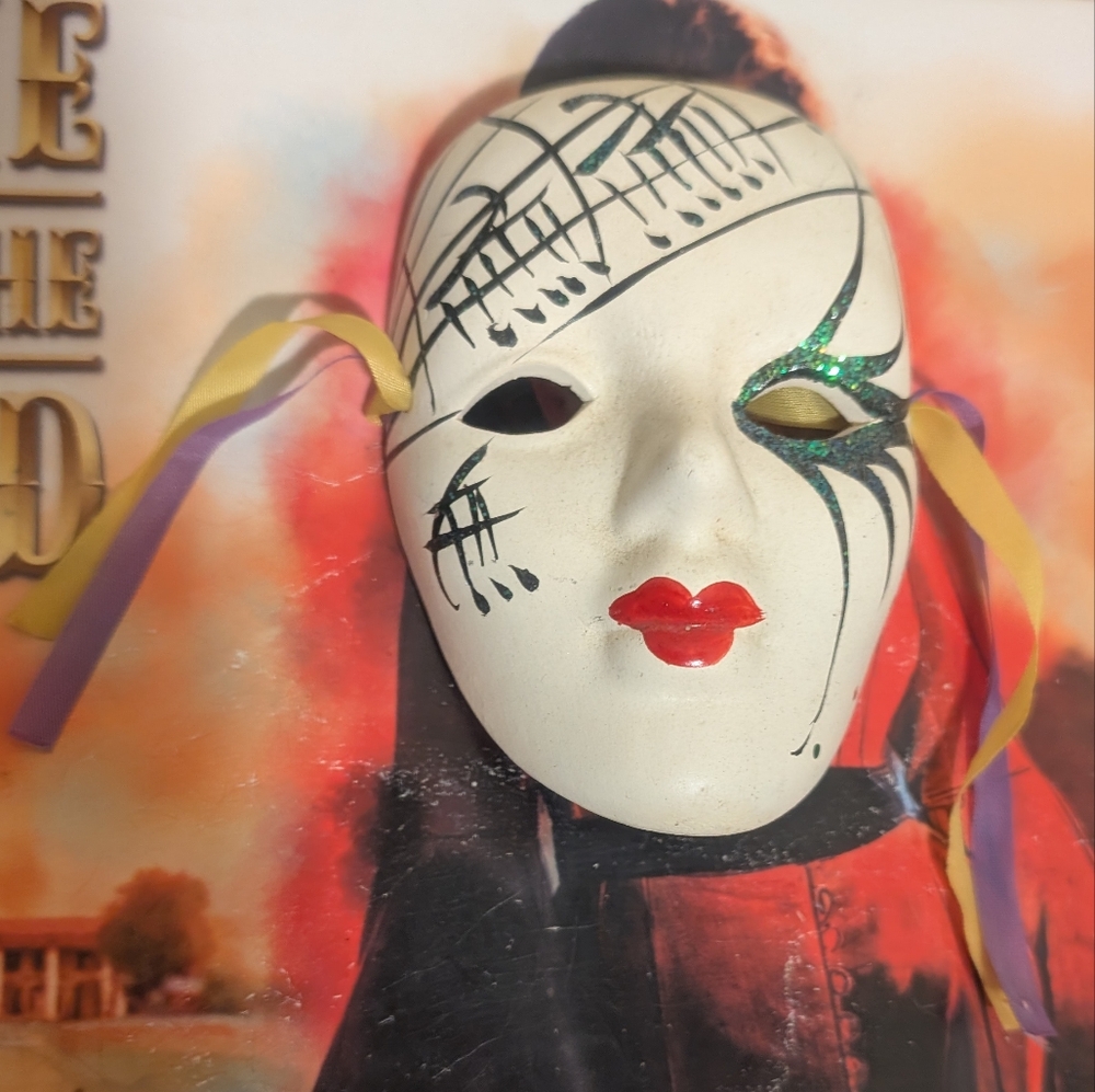 Vintage Mardi Gras/Harlequin Hand Painted Wall Face Mask 90's Glitter Green